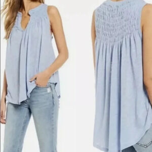 Free People/We The Free New To Town Smocked Top in Dreamy Clouds - Size Small